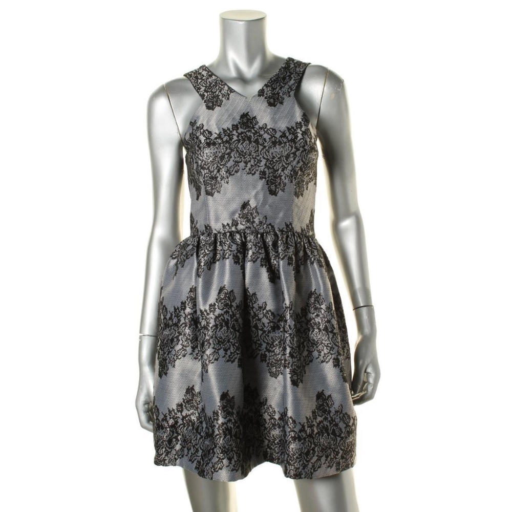 AQUA Black Metallic Lace Sleeveless Party Dress SM